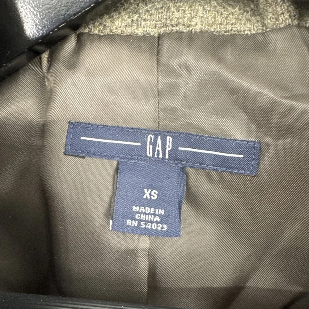 Gap Olive Wool Pea Coat Jacket Women's Size X Small Feminine Ruffle Tie Waist